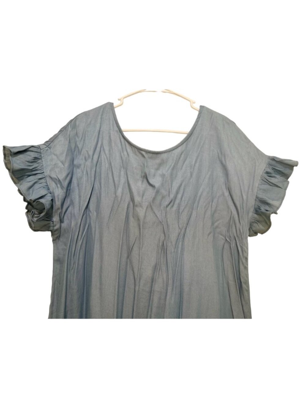 Mulla Fringe Ruffles Tunic Mini Dress Large Blue Tassel Scoopback Bohemian Resor - Picture 9 of 14